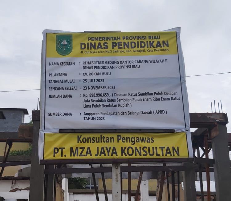 Kualitas Proyek Rehab Kantor Cabang Wilayah II Pendidikan Riau Diragukan