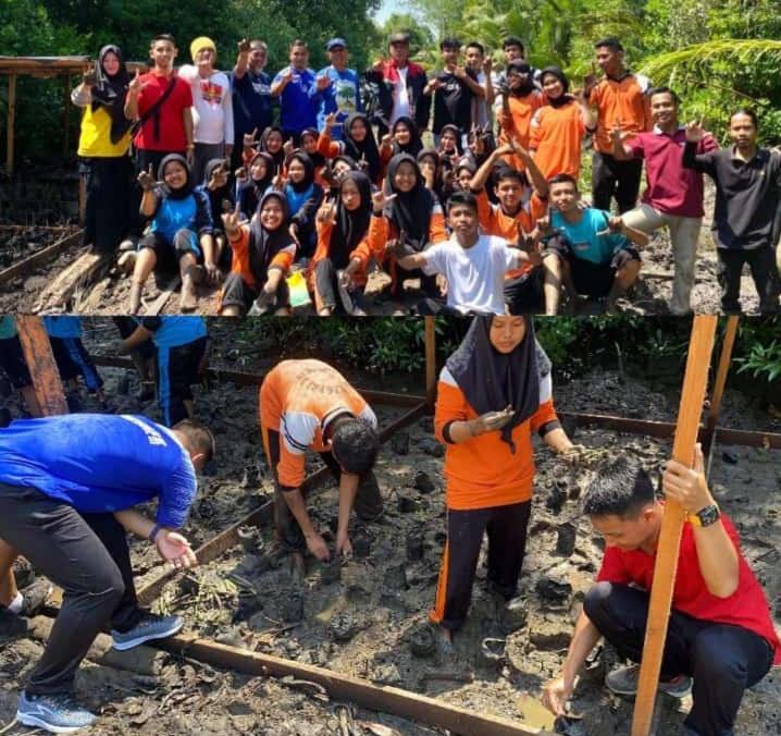 KKM Paghet Senghagah, LSM Bahtera Melayu Bengkalis Bersama Siswa Tanam Mangrove di Kelalapati